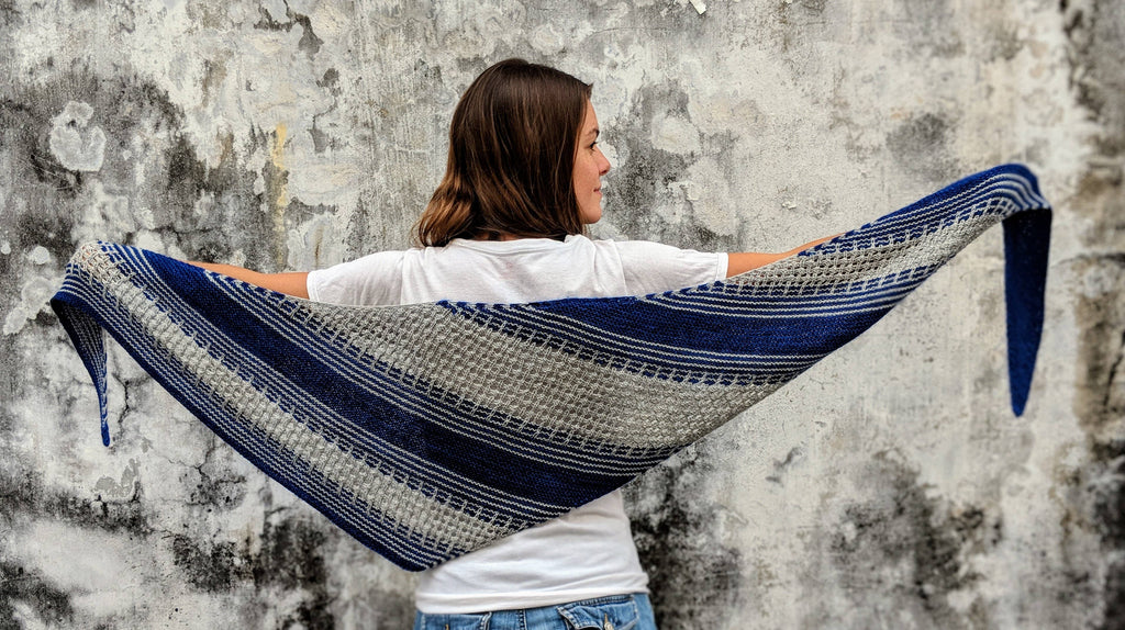 Knit Kit: Yarn + Pattern - Lines & Lattice Shawl: Peacock + Whispering Waves